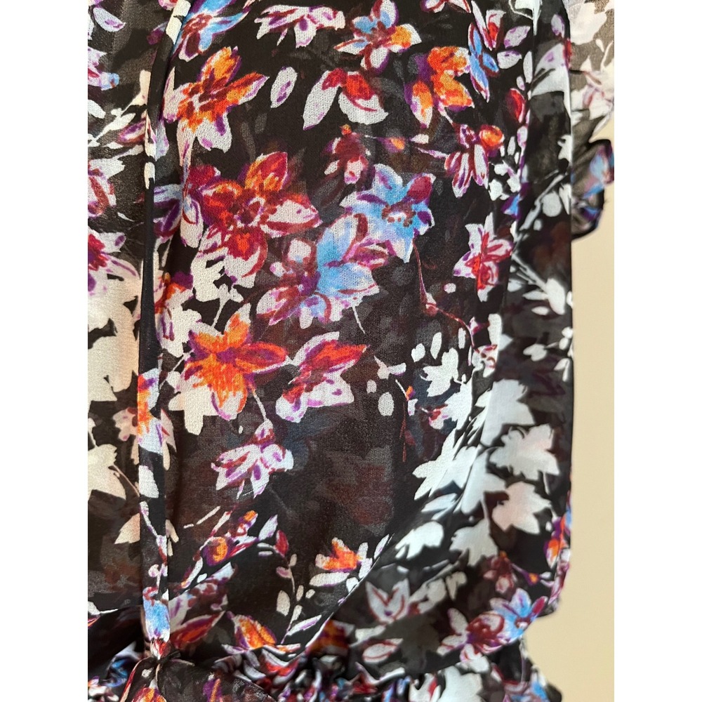 MISA Los Angeles Fleur Black Floral Ruffle Tiered Mini Dress Small - Picture 7 of 8